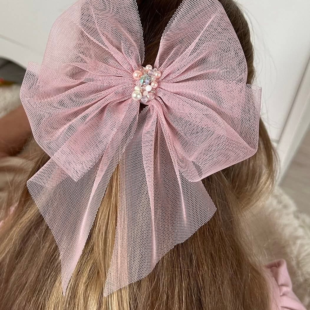 Handmade Charming Pink Tulle Bow Hair Clip